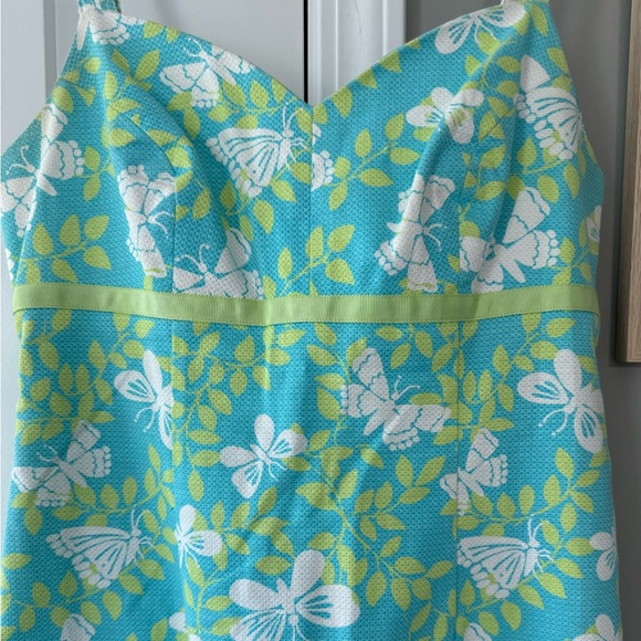 Lilly Pulitzer Vintage Air Show Butterfly Blue Lined Sheath Dress Size 6 - Picture 2 of 4